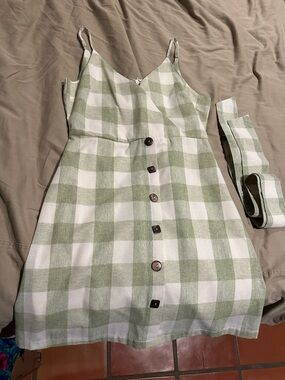 Gilli Green and White Gingham Button-Front Mini Dress DELETING SOON